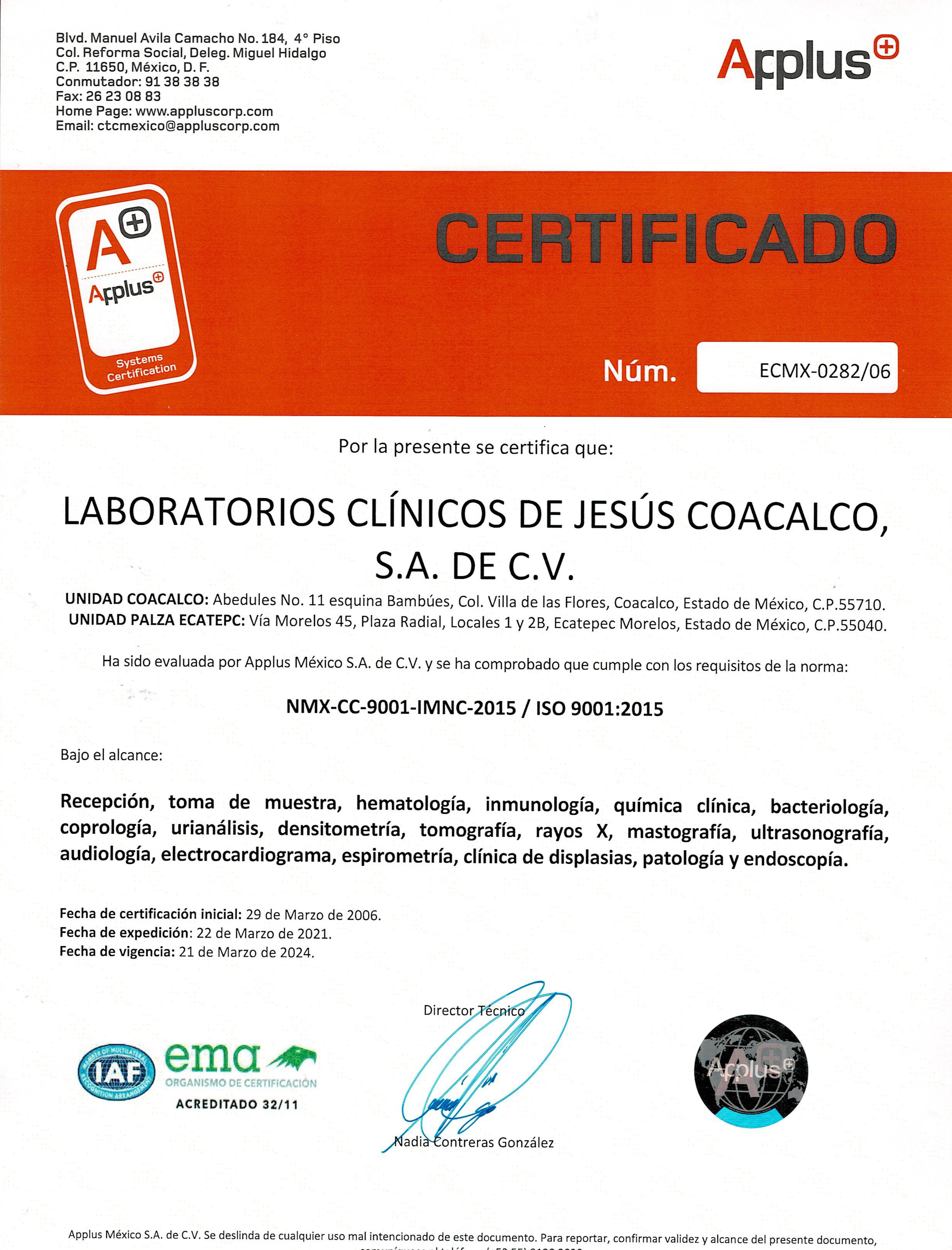 Certificado Applus vigencia 2024